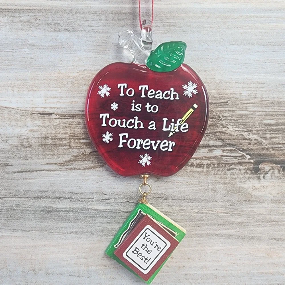 Glass Baron Teacher Apple Ornament Handcrafted Glass W3 201-13 Red Gift Boxed
